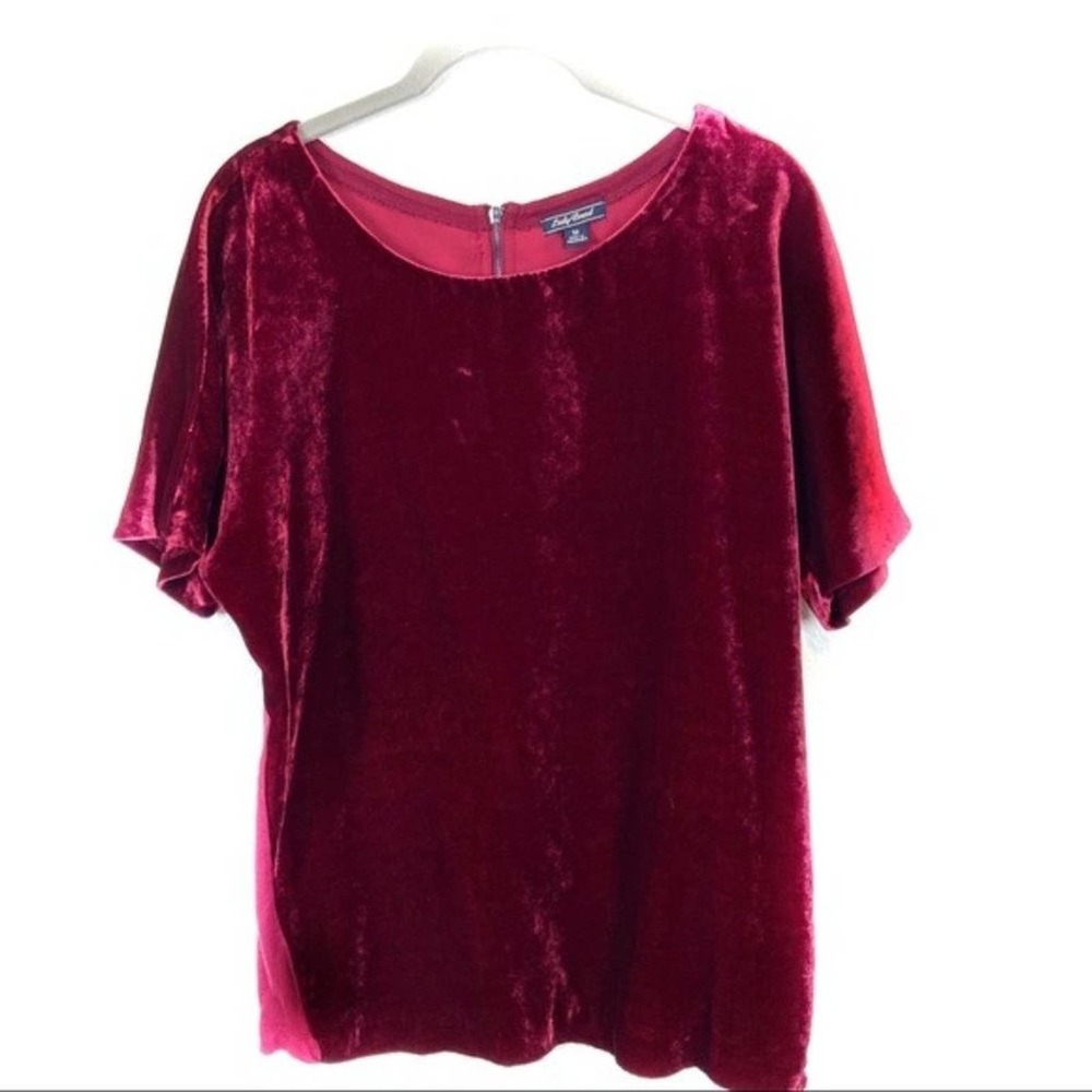 Lucky Brand Velour Top Red Women's Maroon Crushed Stretch Blouse Size Medium - Picture 1 of 12